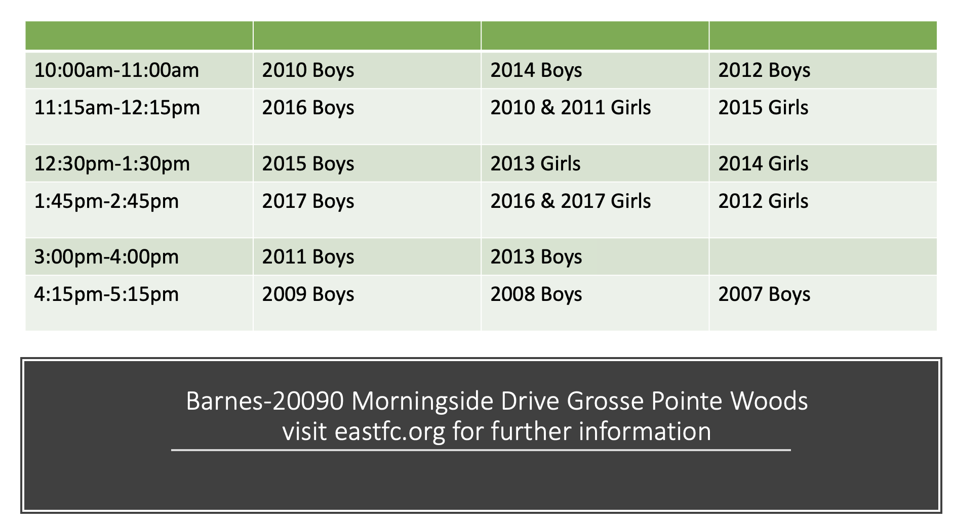 EastSide FC Select Soccer Tryouts